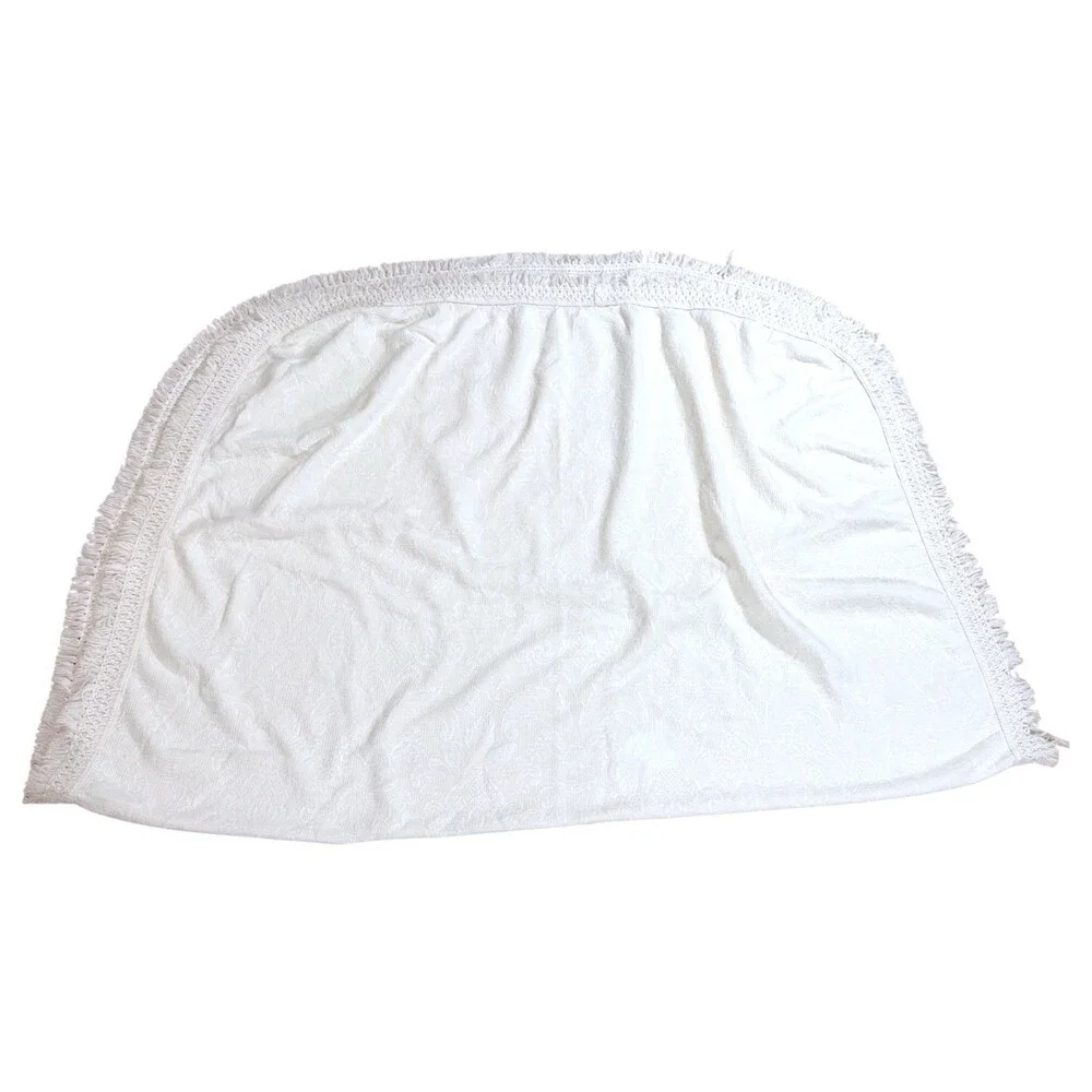 Vintage White Matelasse Bedspread Coverlet Floral Jacquard Knotted Fringe 60x92